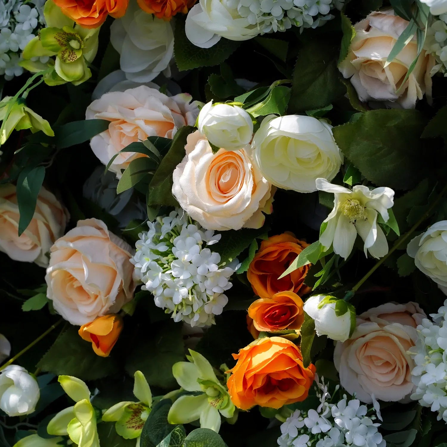 W058 Green Leaf Orange Rose Artificial Flower wall For Wedding Backdrop