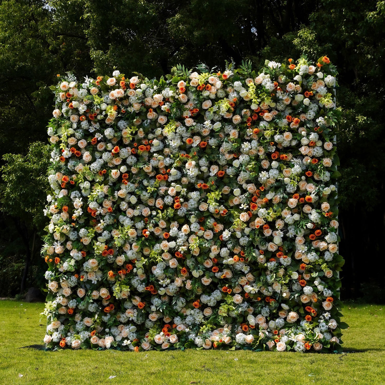 W058 Green Leaf Orange Rose Artificial Flower wall For Wedding Backdrop