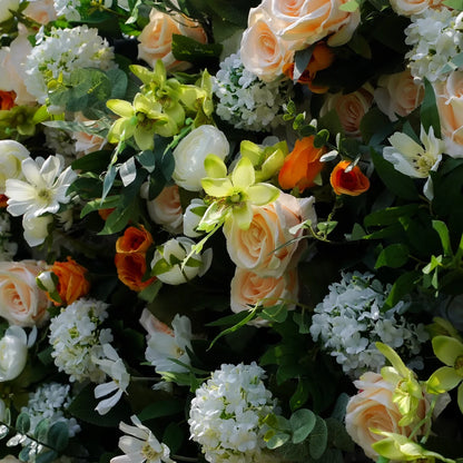 W058 Green Leaf Orange Rose Artificial Flower wall For Wedding Backdrop