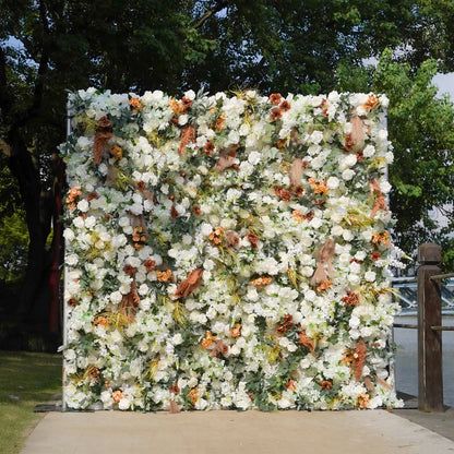 W061 White Rose Brown Pampas Artificial Flower wall Party Backdrop