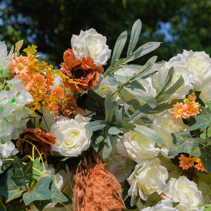 W061 White Rose Brown Pampas Artificial Flower wall Party Backdrop