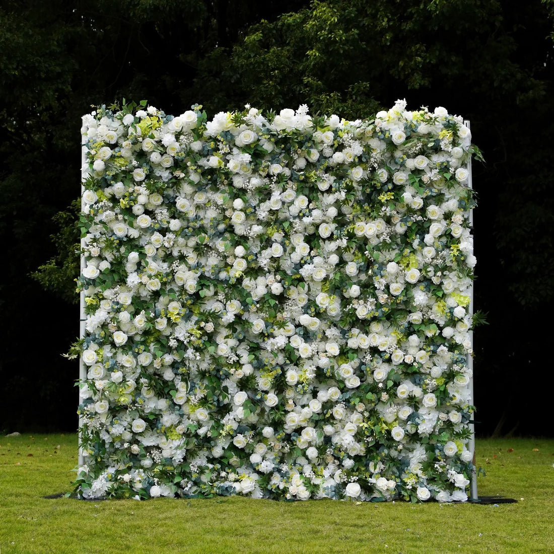 W062 Green Leaf White Rose Artificial Flower wall Wedding Backdrop