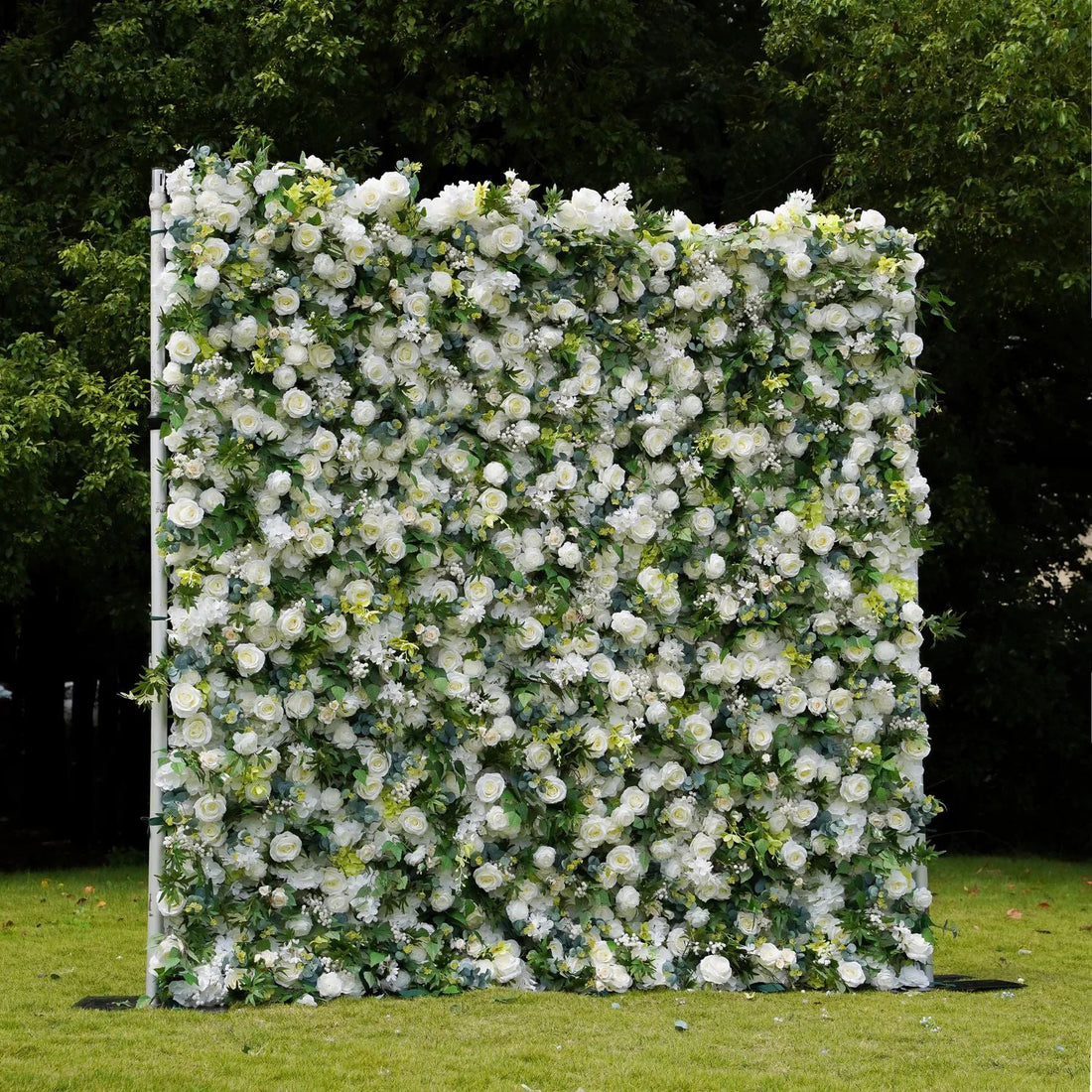 W062 Green Leaf White Rose Artificial Flower wall Wedding Backdrop