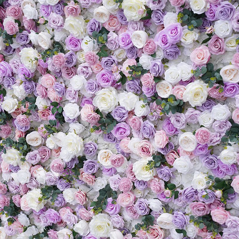 W064 Purple White Rose Rolling Up Curtain Cloth Flower Wall Backdrop Decor