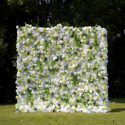 W066 White Rose Green Leaf Artificial Flower wall Wedding Party Backdrop Decor