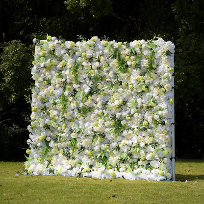 W066 White Rose Green Leaf Artificial Flower wall Wedding Party Backdrop Decor