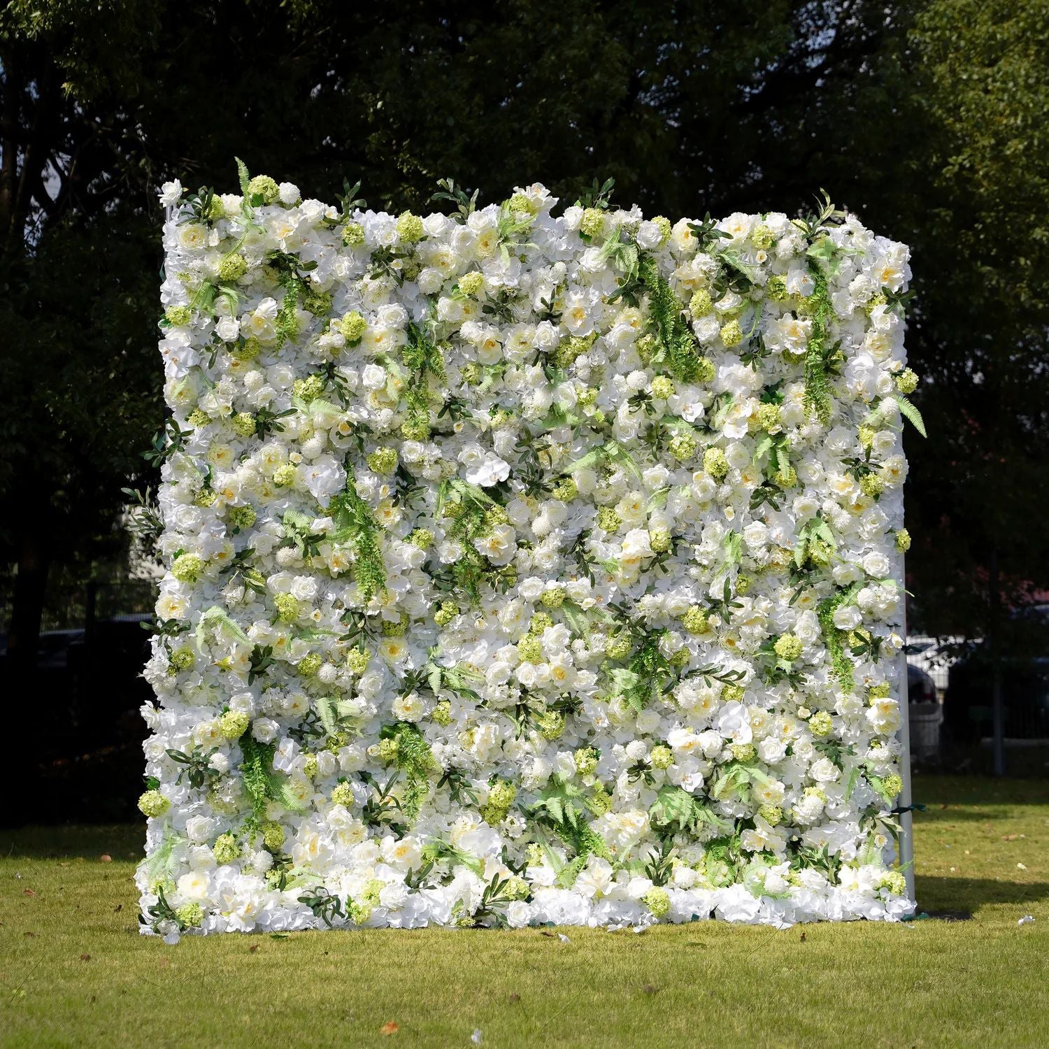 W066 White Rose Green Leaf Artificial Flower wall Wedding Party Backdrop Decor