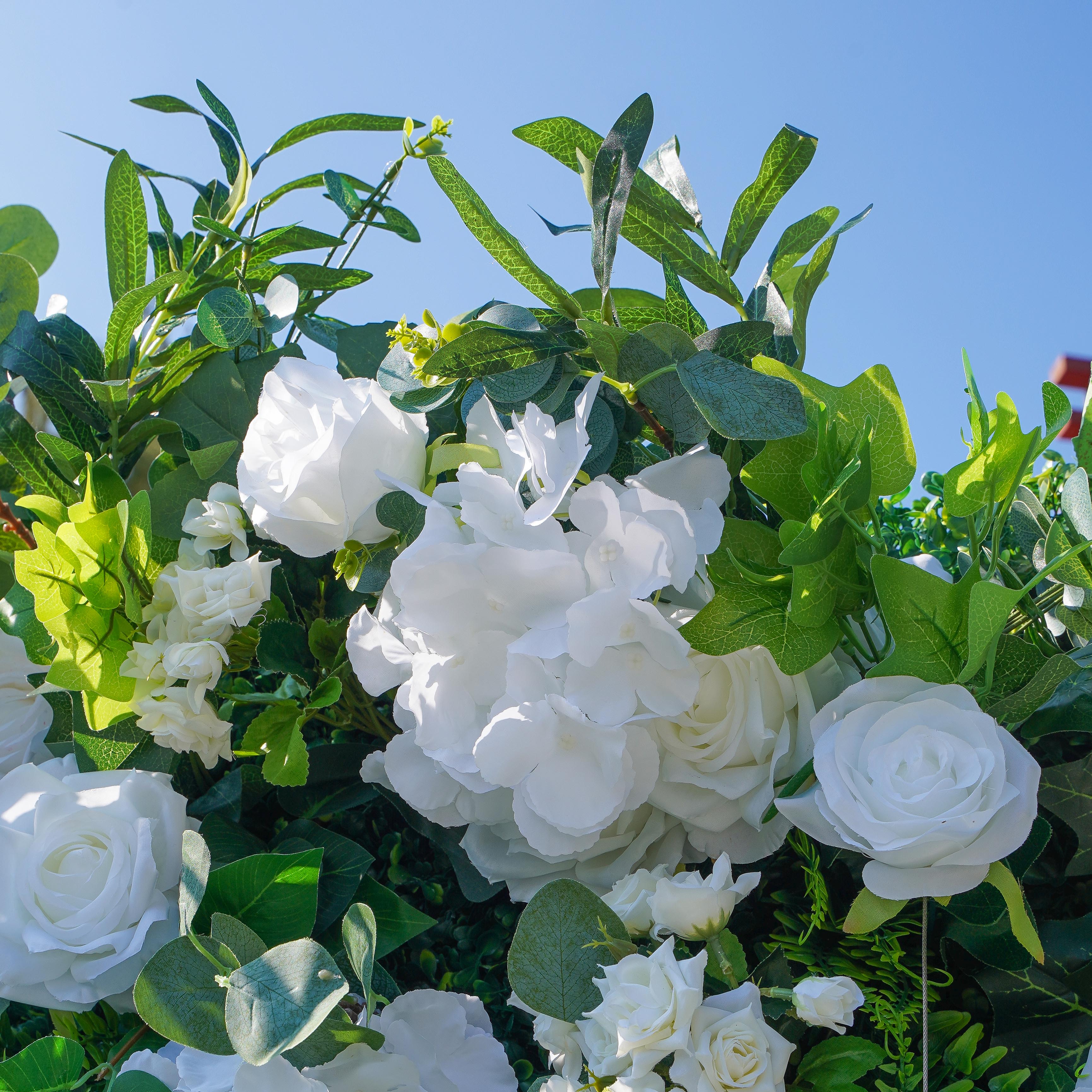 W010 White Flowers Green Leaves Wedding Artificial Flower Wall