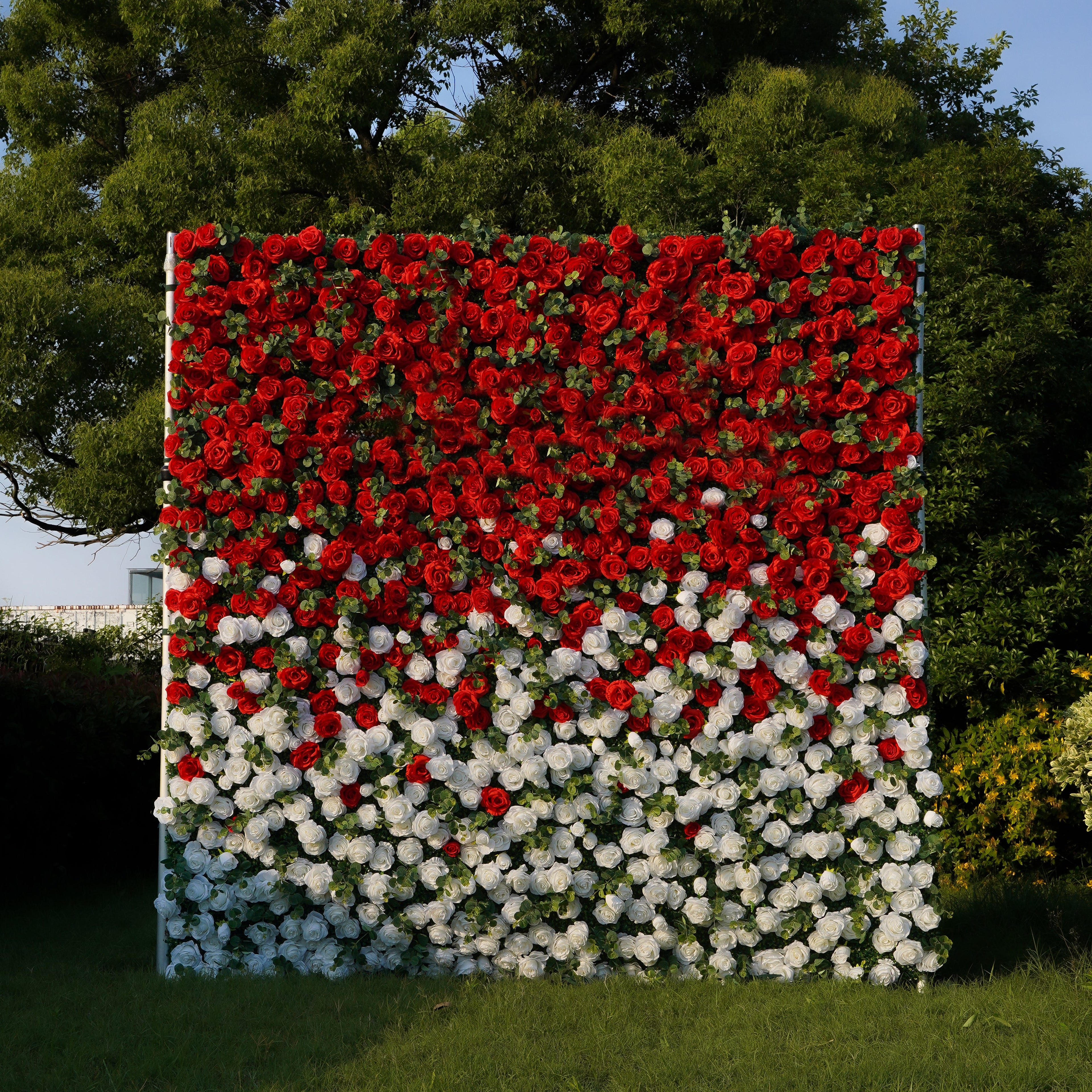 W023 Red White Roses Wedding Artificial Flower Wall Backdrop