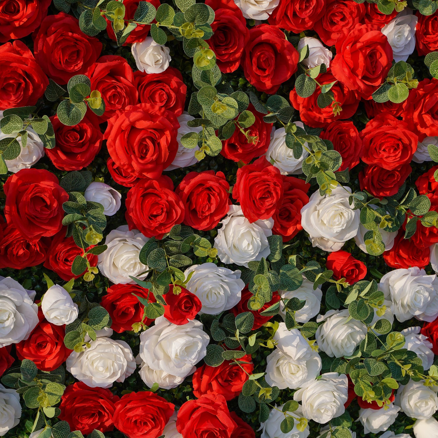 W023 Red White Roses Wedding Artificial Flower Wall Backdrop