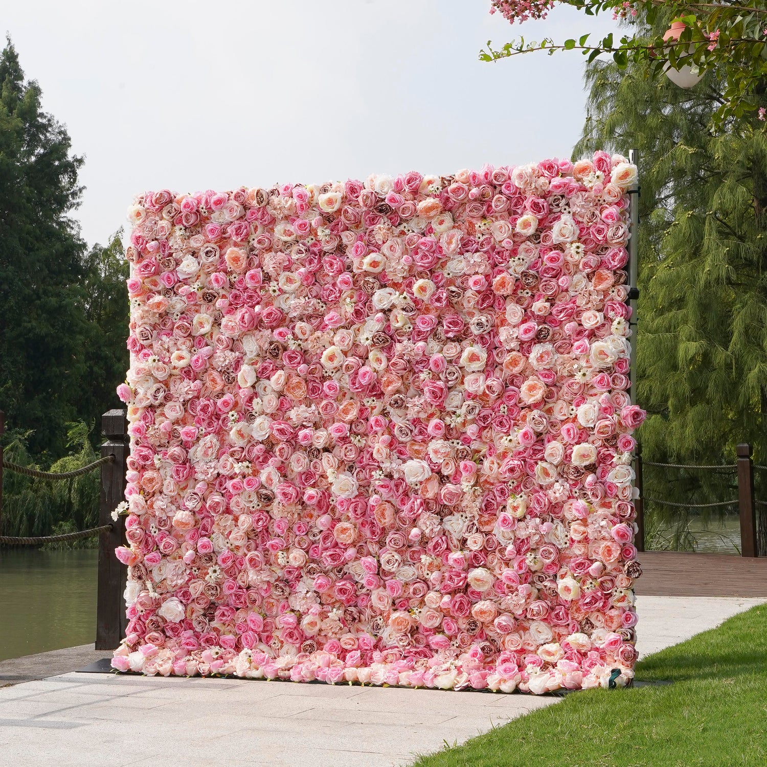 W038 Pink Rose Wedding Artificial Flower Wall Party Backdrop