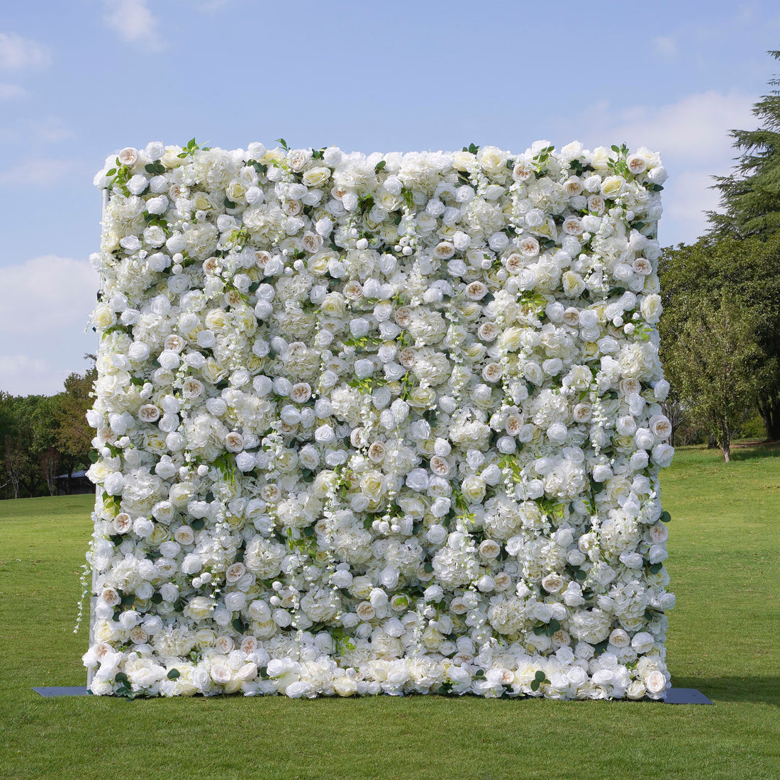 W041 White Rose  Artificial Flower wall Orange Wedding Backdrop