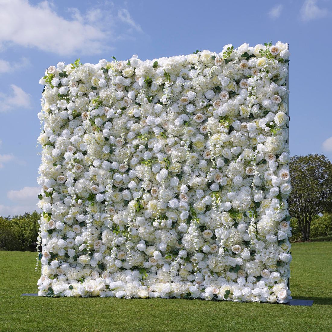 W041 White Rose  Artificial Flower wall Orange Wedding Backdrop