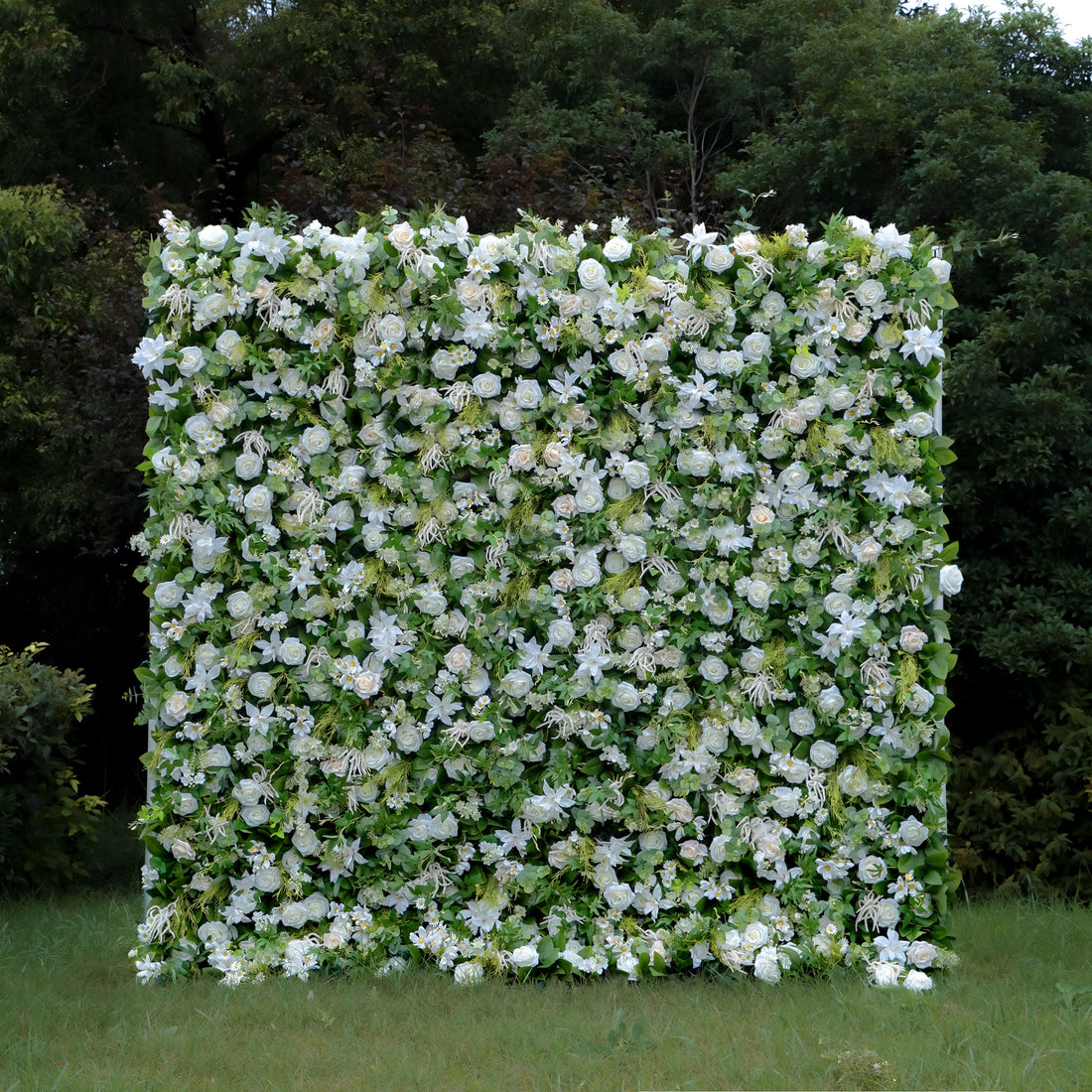 W049 Green Leaf White Rose Artificial Flower Wall Wedding Party Backdrop