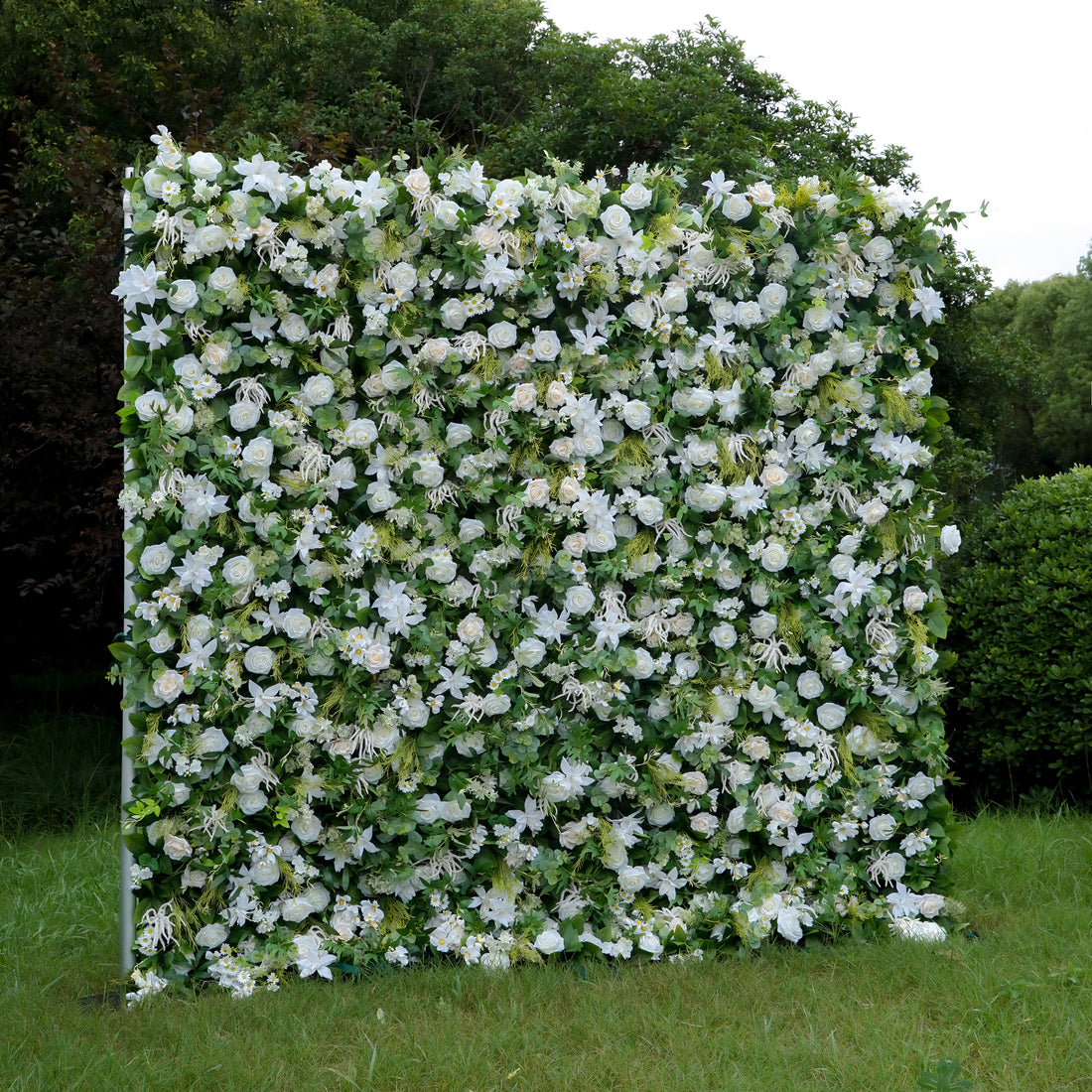 W049 Green Leaf White Rose Artificial Flower Wall Wedding Party Backdrop