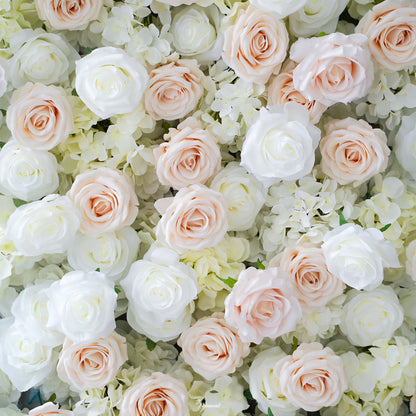 W042 White And Champagne Roses Artificial Flower wall wedding