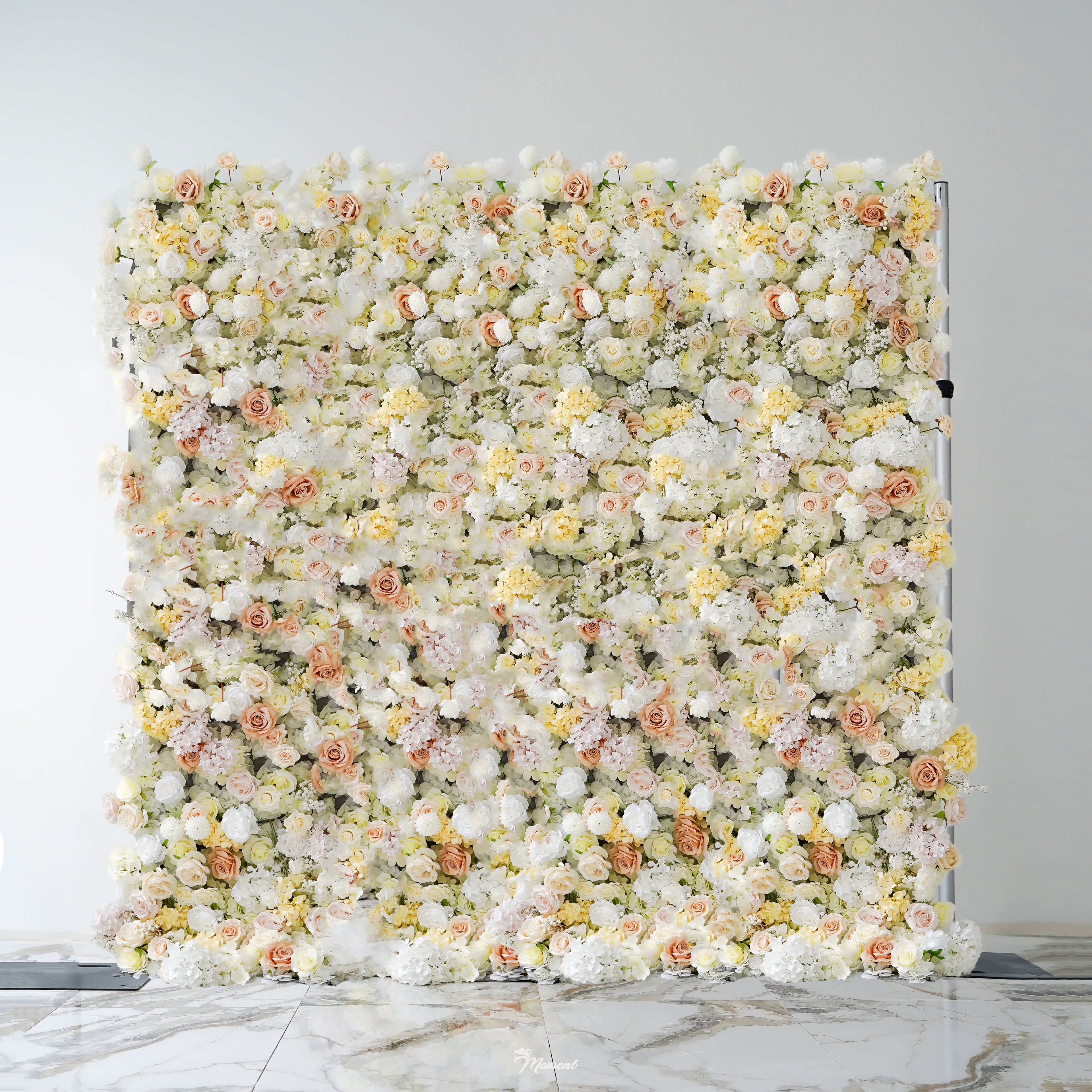 W043 White Rose Champagne Hydrangea Artificial Flower wall